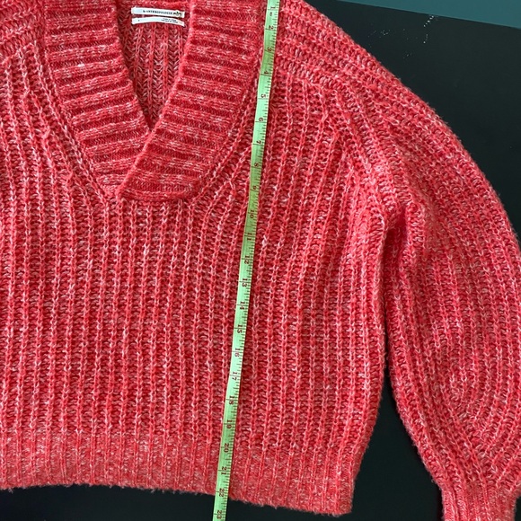 A By Anthropologie Vibrant Red and White V-Neck Sweater - Picture 3 of 5